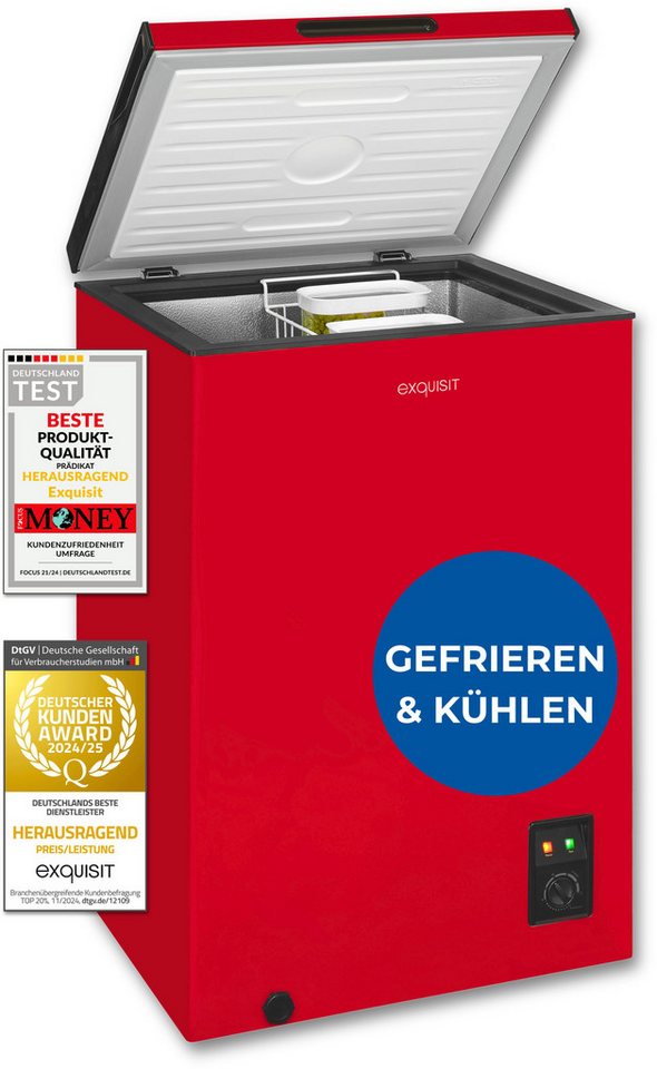exquisit Gefriertruhe GT100-050E rot, 54,5 cm breit, 99 l, 4*-Gefriertruhe mit ergonomischer Griffmulde – bequem zu öffnen Bild 5