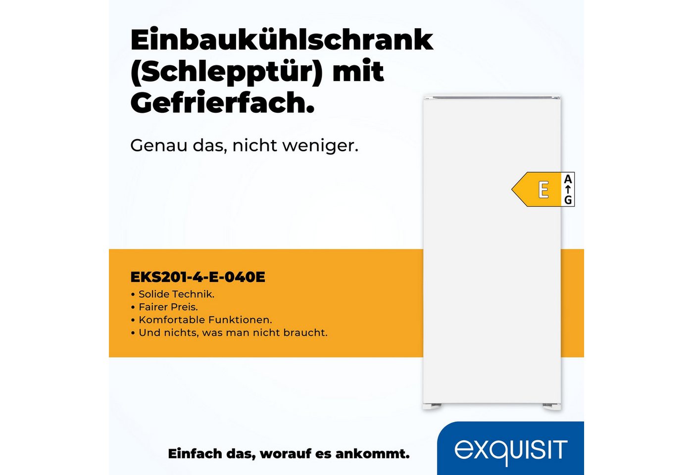 exquisit Einbaukühlschrank EKS201-4-E-040E, 122,7 cm hoch, 54 cm breit, Schlepptür-Montage: Gerätetür wird mit der Schranktür mitgeschleppt Bild 2