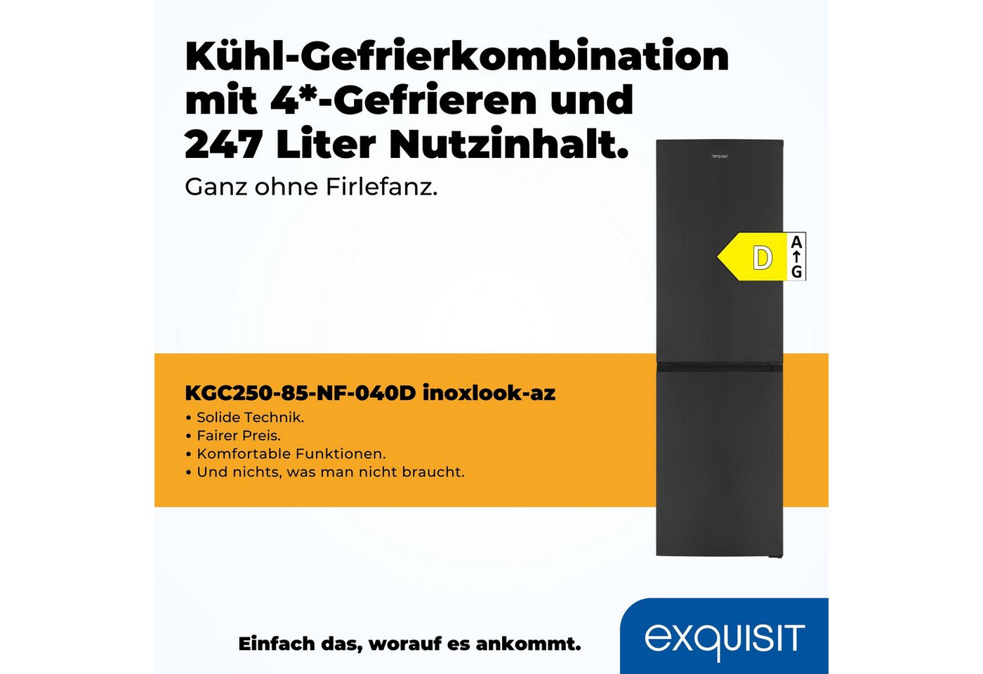 exquisit Kühl-/Gefrierkombination KGC250-85--040D inoxlook-az, 180,5 cm hoch, 54,5 cm breit Bild 5
