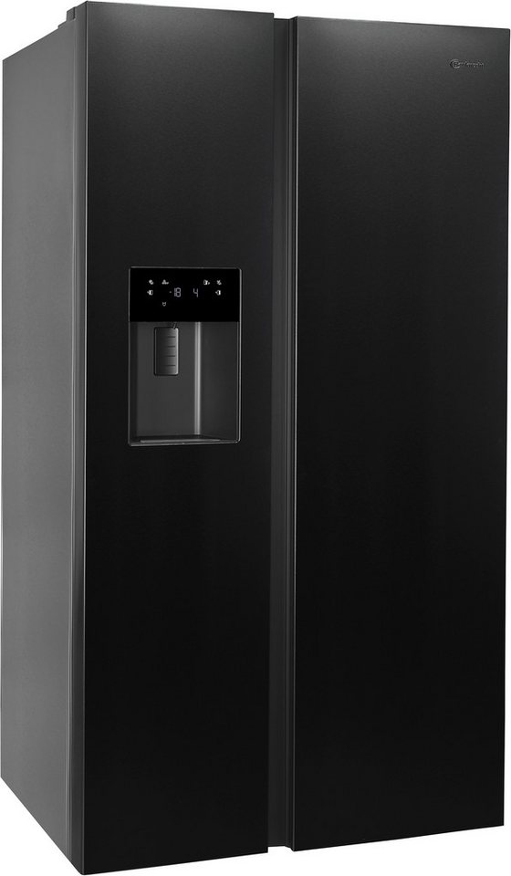 BAUKNECHT Side-by-Side SBS IW D90 Black, 179 cm hoch, 91 cm breit, Wasser- und Eiswürfelspender – Wasser, Crushed Eis & Eis jederzeit