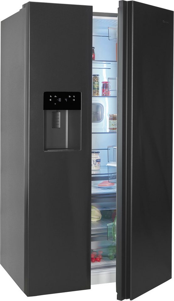BAUKNECHT Side-by-Side SBS IW D90 Black, 179 cm hoch, 91 cm breit, Wasser- und Eiswürfelspender – Wasser, Crushed Eis & Eis jederzeit Bild 2
