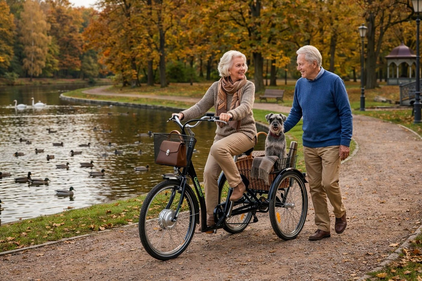 SachsenRAD E-Bike Lastenrad T3A mit Alarmanlage, 7 Gang Shimano Shimano 7-Gang-Kettenschaltung Schaltwerk, Kettenschaltung, Frontmotor, 470 Wh, (LED-Frontlicht, Alarmrücklicht mit Bremslicht, Ledersattel, 3-Räder), Lastenkorb, Lenkerkorb, LCD-Steuer- display, Fahrmodus Pedelec Bild 2