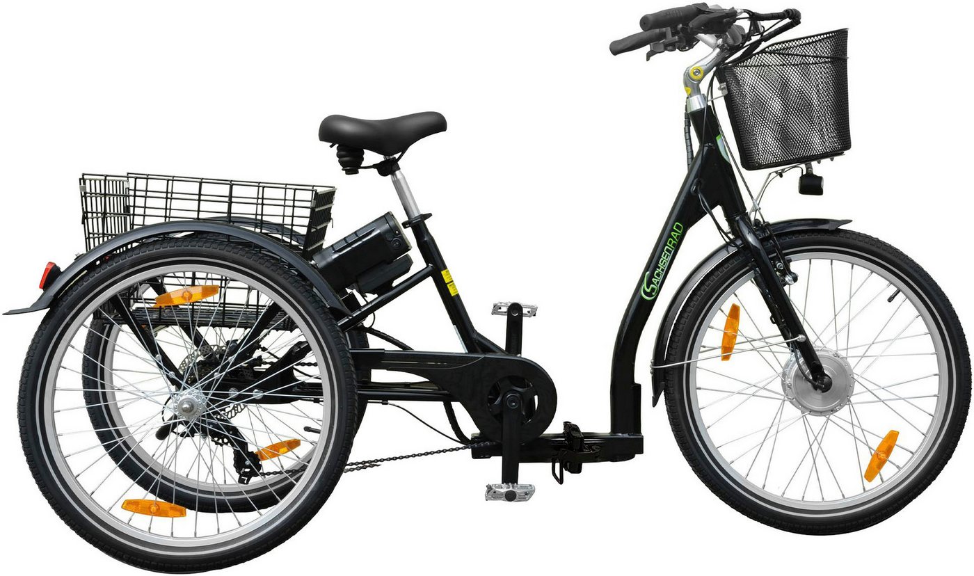 SachsenRAD E-Bike Lastenrad T3A mit Alarmanlage, 7 Gang Shimano Shimano 7-Gang-Kettenschaltung Schaltwerk, Kettenschaltung, Frontmotor, 470 Wh, (LED-Frontlicht, Alarmrücklicht mit Bremslicht, Ledersattel, 3-Räder), Lastenkorb, Lenkerkorb, LCD-Steuer- display, Fahrmodus Pedelec Bild 5