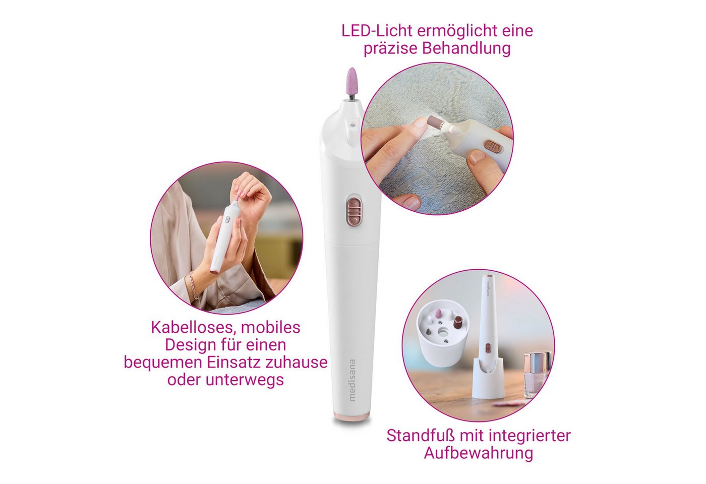 medisana Maniküre-Pediküre-Set MP 900, 5-tlg., 5 Aufsätze, für Nägel, Nagelhaut und Hornhaut, batteriebetrieben