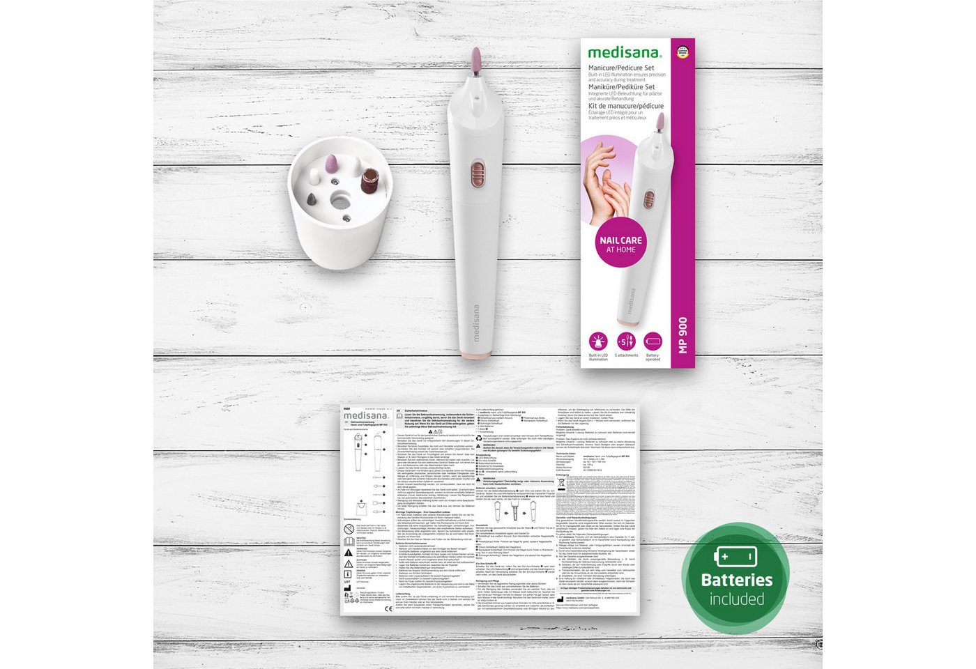 medisana Maniküre-Pediküre-Set MP 900, 5-tlg., 5 Aufsätze, für Nägel, Nagelhaut und Hornhaut, batteriebetrieben Bild 2