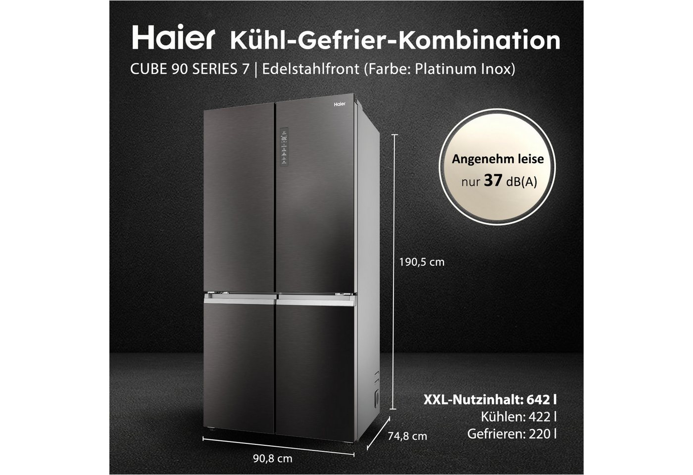 Haier Multi Door Cube 90 HCR79F19CNMD, 190,5 cm hoch, 90,8 cm breit, No-Frost, Humidity Zone, ABT Pro entfernt 99,99 % der Bakterien Bild 3