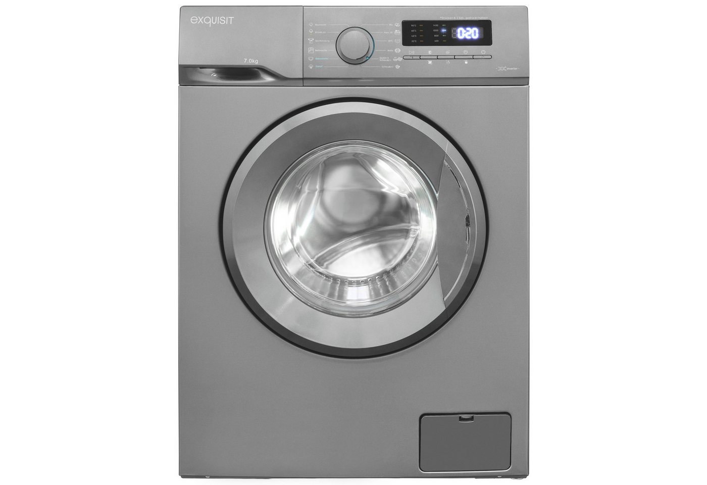 exquisit Waschmaschine WA7014-021A inoxlook-az, 7 kg, Kurzprogramm-frische Wäsche nach 15 Minuten,AquaStop-Vollwasserschutz Bild 2