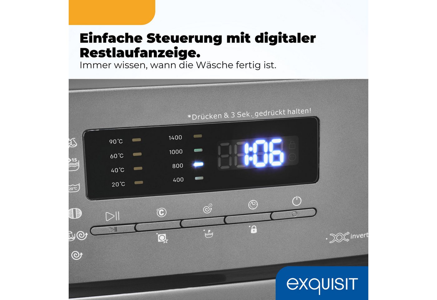 exquisit Waschmaschine WA7014-021A inoxlook-az, 7 kg, Kurzprogramm-frische W äsche nach 15 Minuten,AquaStop-Vollwasserschutz Bild 3
