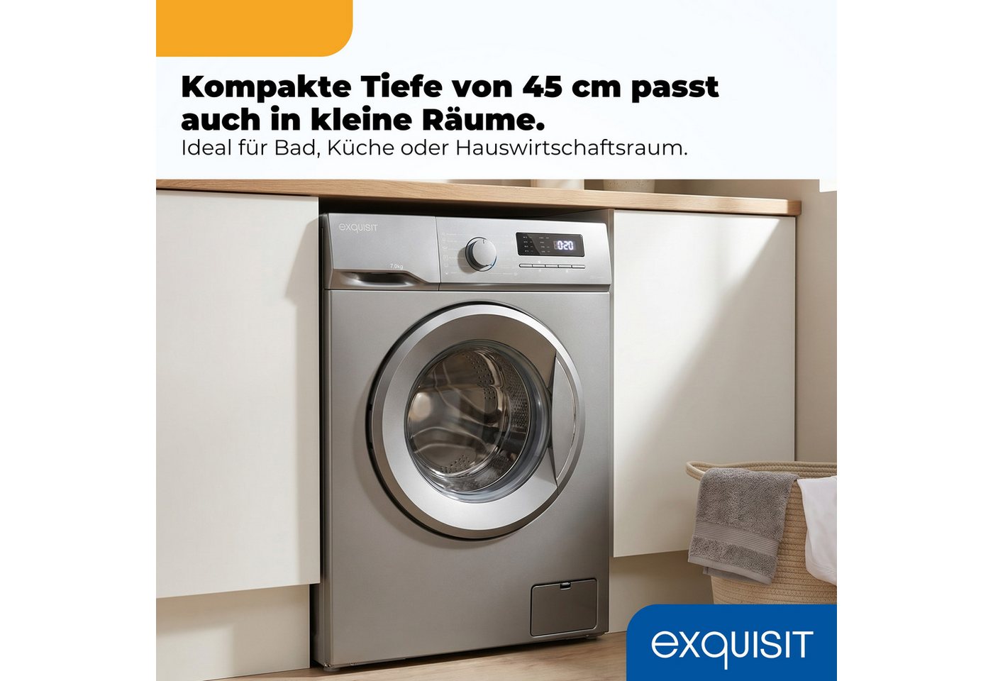 exquisit Waschmaschine WA7014-021A inoxlook-az, 7 kg, Kurzprogramm-frische Wäsche nach 15 Minuten,AquaStop-Vollwasserschutz Bild 4