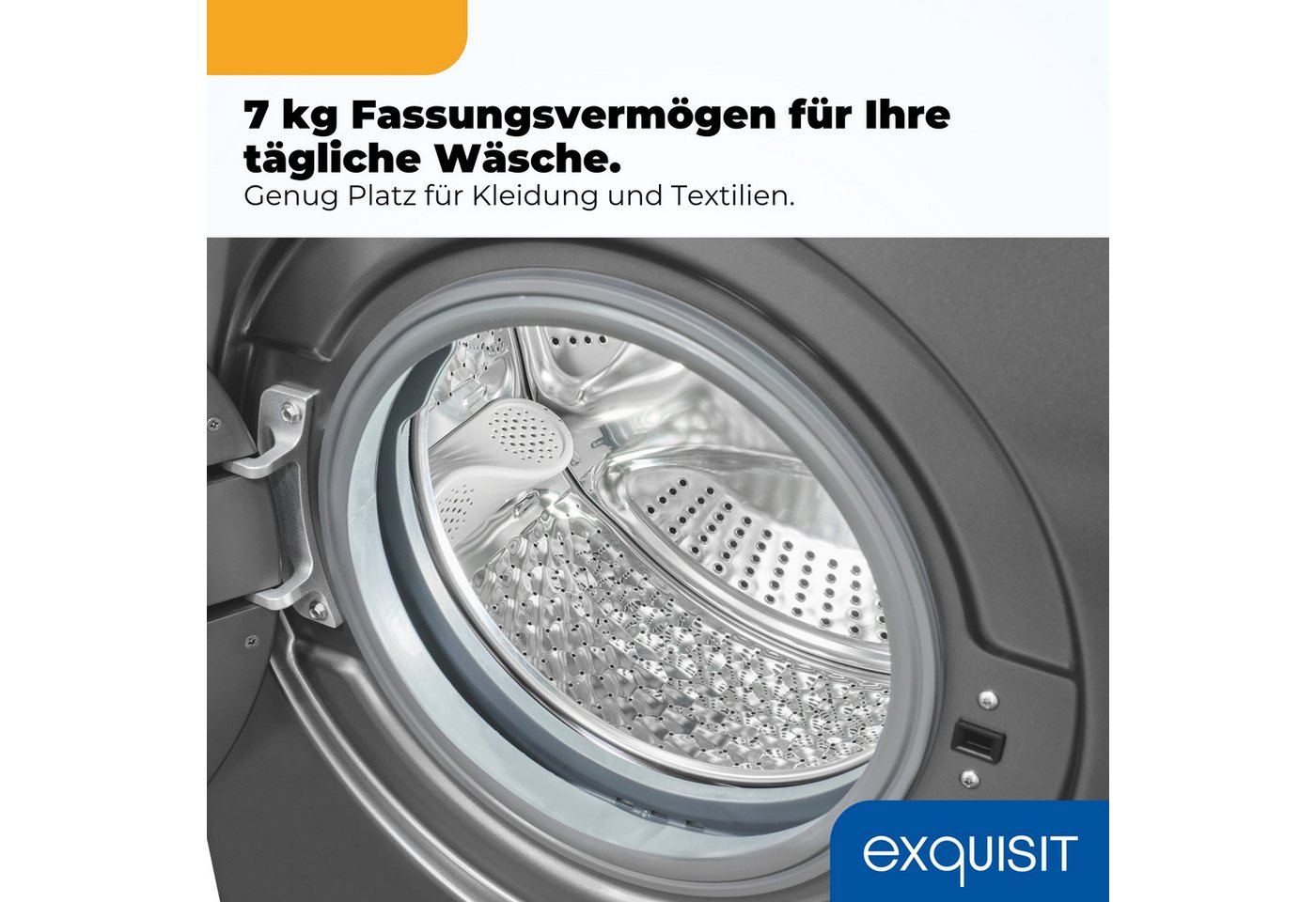 exquisit Waschmaschine WA7014-021A inoxlook-az, 7 kg, Kurzprogramm-frische Wäsche nach 15 Minuten,AquaStop-Vollwasserschutz Bild 5