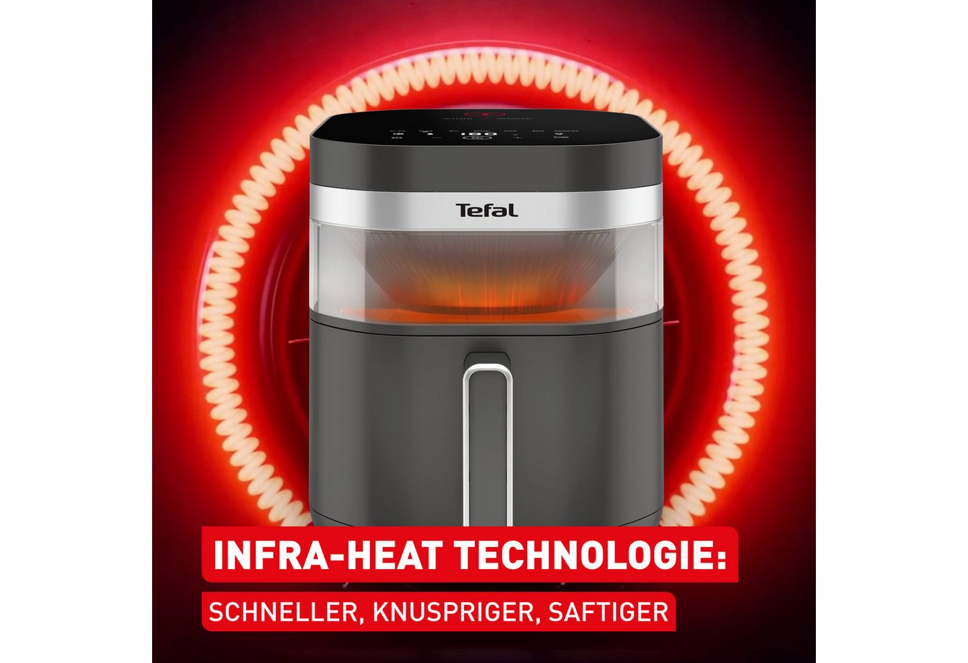 Tefal Heißluftfritteuse Easy Fry Infrared, ideal für 6-8 Personen, Infrarot-Technologie, 2020 W, 8 Programme, Sichtfenster, doppelte Heizelemente, EY832H