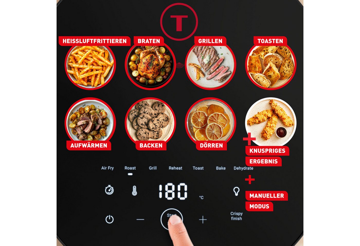 Tefal Heißluftfritteuse Easy Fry Infrared, ideal für 6-8 Personen, Infrarot-Technologie, 2020 W, 8 Programme, Sichtfenster, doppelte Heizelemente, EY832H Bild 4