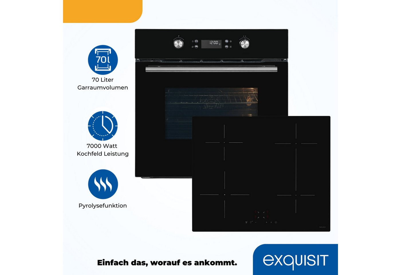 exquisit Backofen-Set BAKO KomfortPyro-In schwarz, Pyrolyse-Selbstreinigung, Backofen mit Pyrolyse: Selbstreinigung durch hohe Hitze ohne Chemie Bild 5
