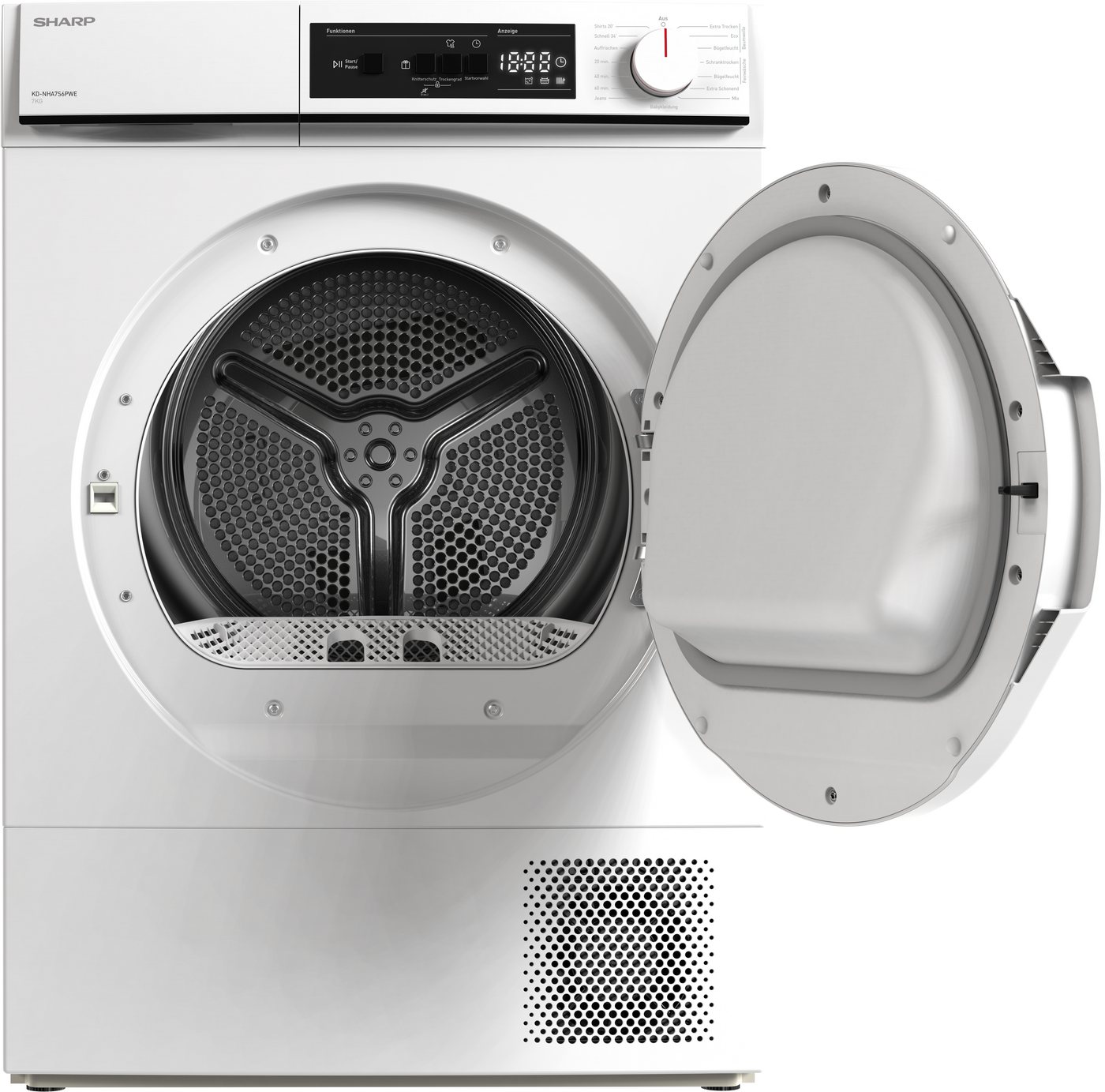 Sharp Wärmepumpentrockner KD-NHA7S6PWE-DE, 7kg / EEK E / 3 Tasten / Plastik-Tür / Weiß Bild 5