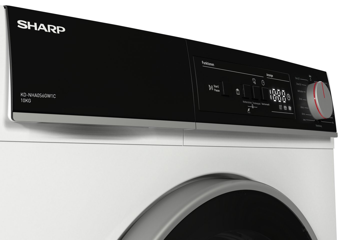 Sharp Wärmepumpentrockner KD-NHA0S6GW1C-DE, 10kg / EEK C / 3 Tasten / XL-Glas-Tür / weiss Bild 2