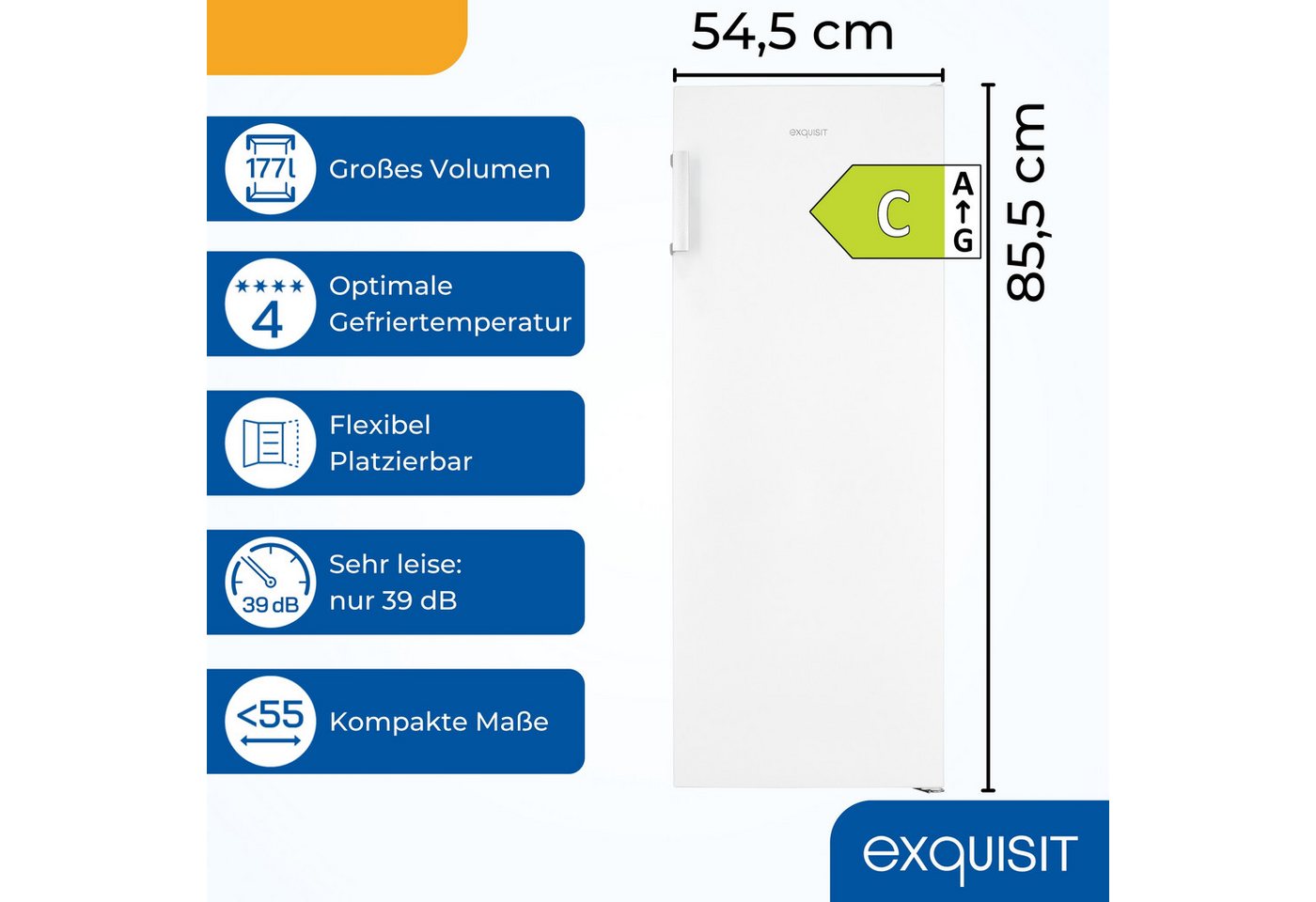 exquisit Gefrierschrank GS230-H-050C weiss, 144 cm hoch, 54 cm breit, Perfekt für Ihre Küche: flexibel, praktisch & klar strukturiert Bild 2