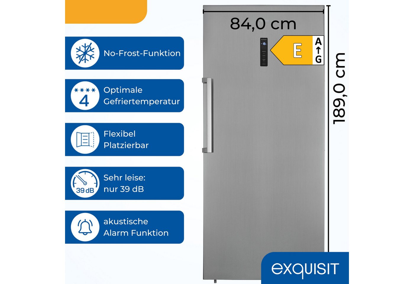 exquisit Gefrierschrank GS600-NF-H-040E, 189 cm hoch, 84 cm breit Bild 3