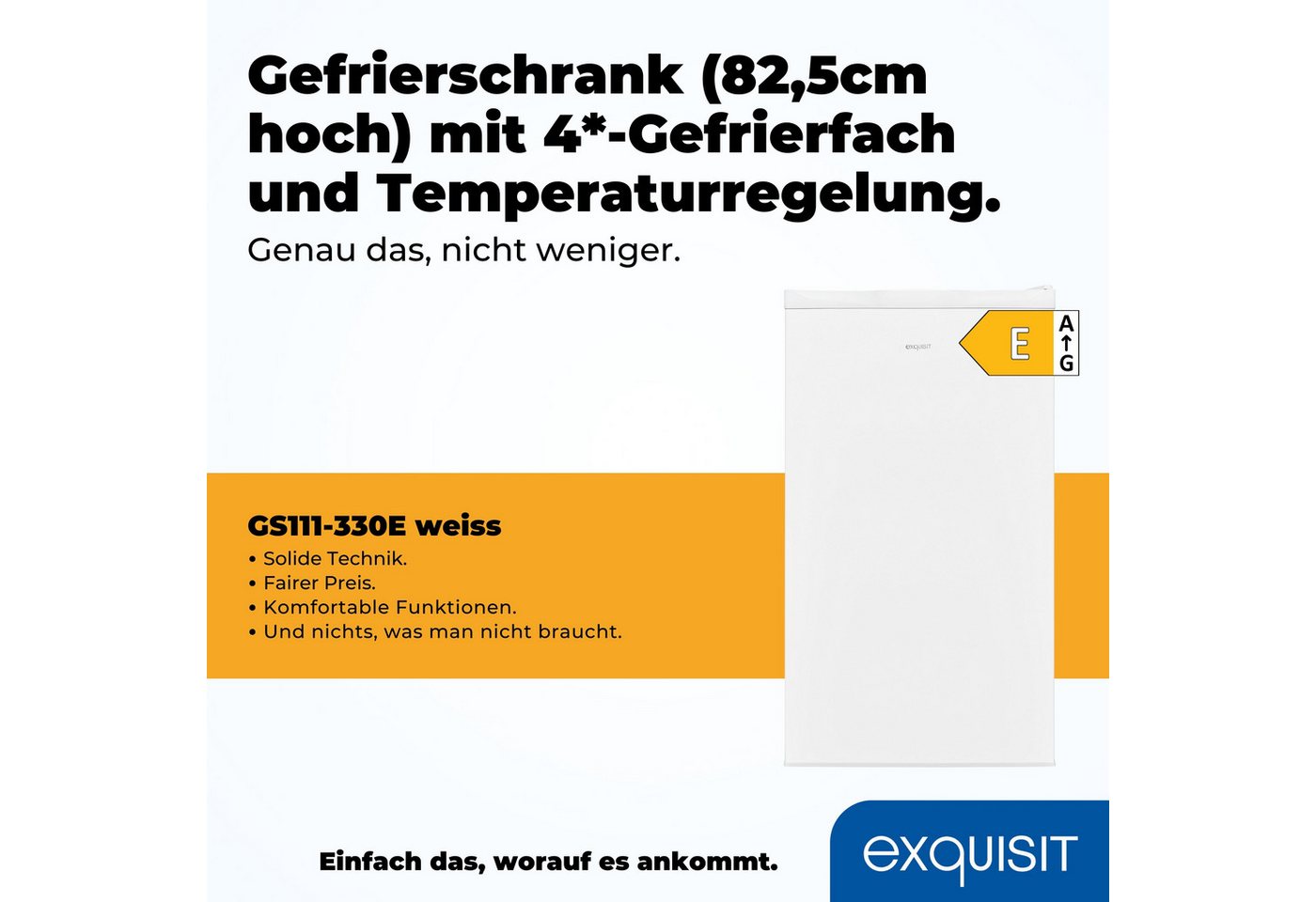 exquisit Gefrierschrank GS230-H-040E weiss, 142,6 cm hoch, 54,4 cm breit, Viel Platz, starke Gefrierleistung