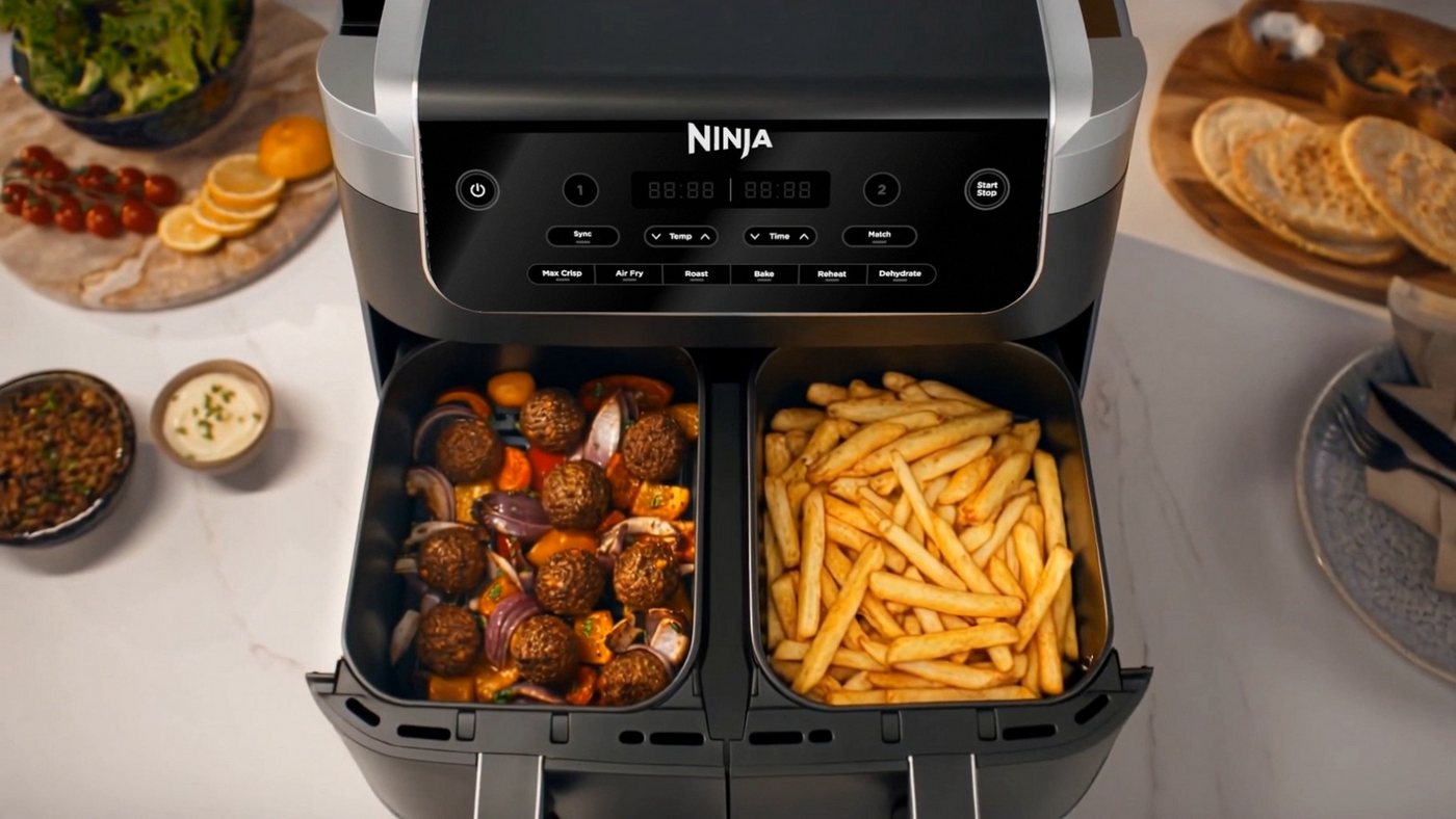 NINJA Heißluftfritteuse DualZone 7,6-l-Heißluftfritteuse mit 2 Schubladen DZ801EU, 2470 W, Koche gleichzeitig ein Hauptgericht + Beilage für ein Familienessen Bild 4