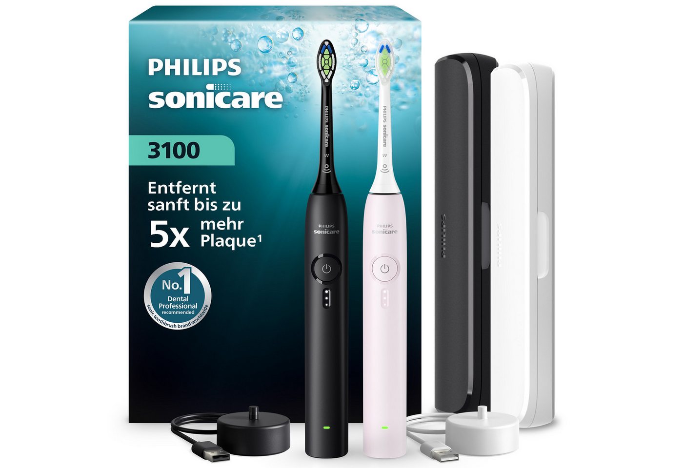 Philips Sonicare Elektrische Zahnbürste Series 3100, Aufsteckbürsten: 2 St., mit Drucksensor, 3 Intensitätsstufen, inkl. Reiseetui und Ladegerät Bild 2