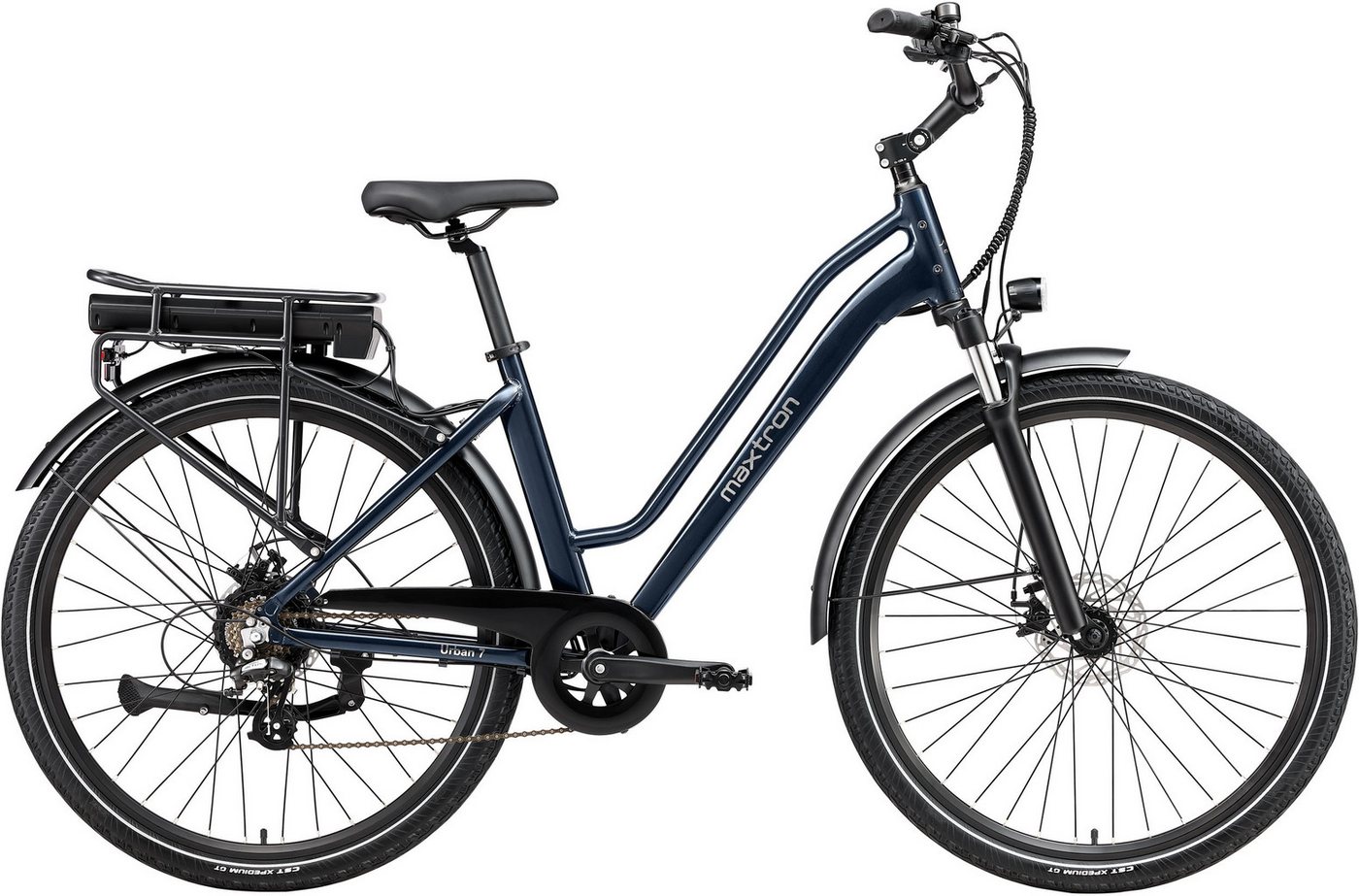 Maxtron E-Bike Cityrad Maxtron Urban 7 E-Citybike 28 Zoll, 7 Gang Shimano Altus Schaltwerk, Kettenschaltung, Heckmotor, 460,8 Wh, (Packung), Tiefeinsteiger für Damen