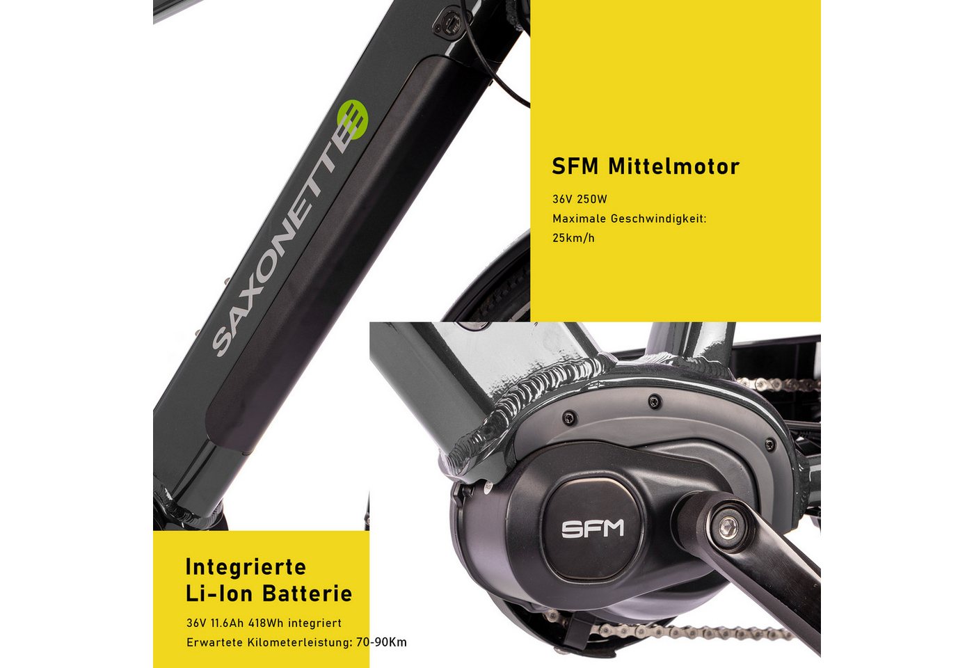 SAXONETTE E-Bike Cityrad Deluxe Sport TRAPEZ, 9 Gang Shimano Alivio Schaltwerk, Kettenschaltung, Mittelmotor, 418 Wh, (mit integr. Akku), Elektrofahrrad für Alltag und Einkauf