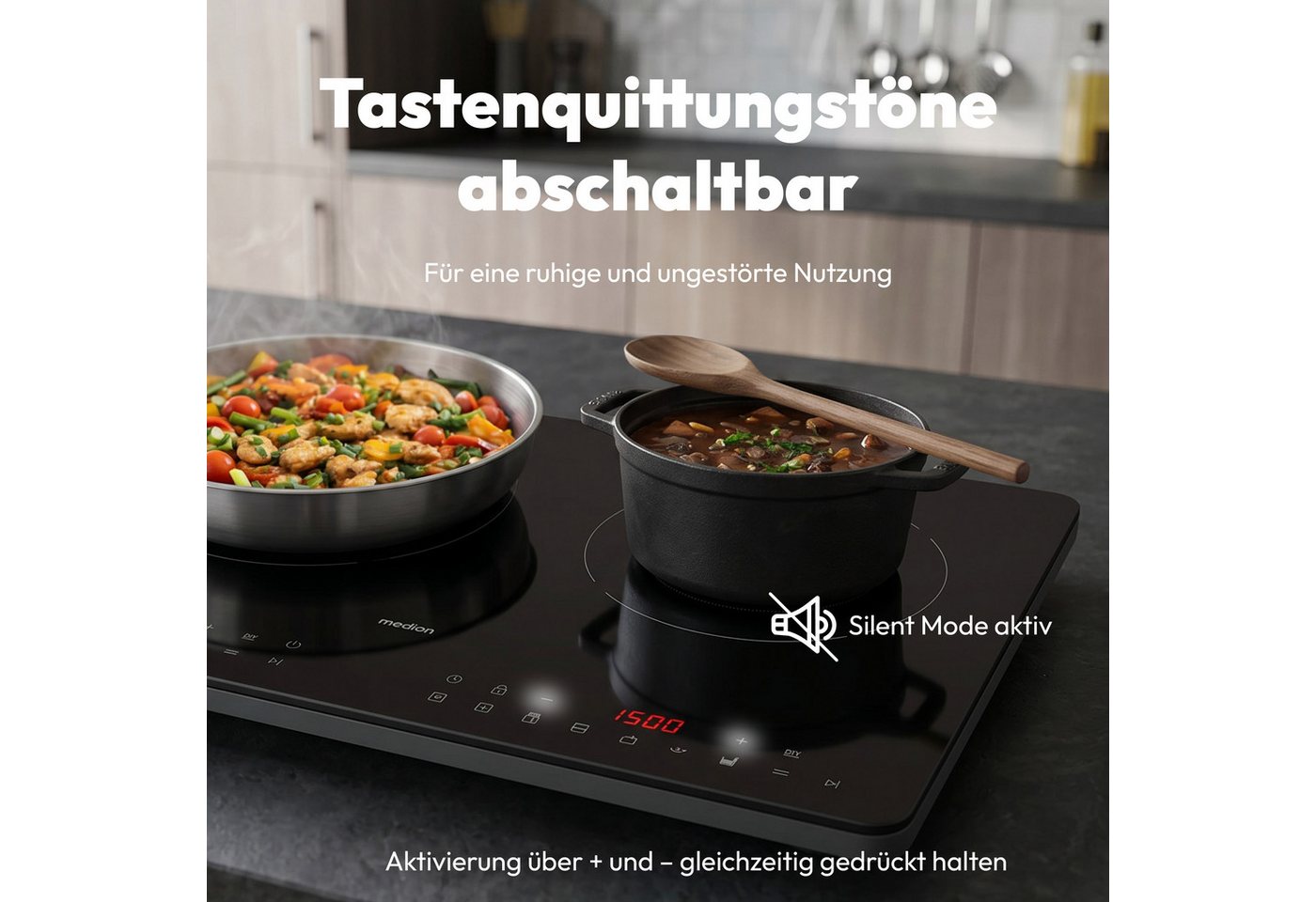 Medion® Doppel-Induktionskochplatte MD 100091, flacher als herkömmliche Geräte