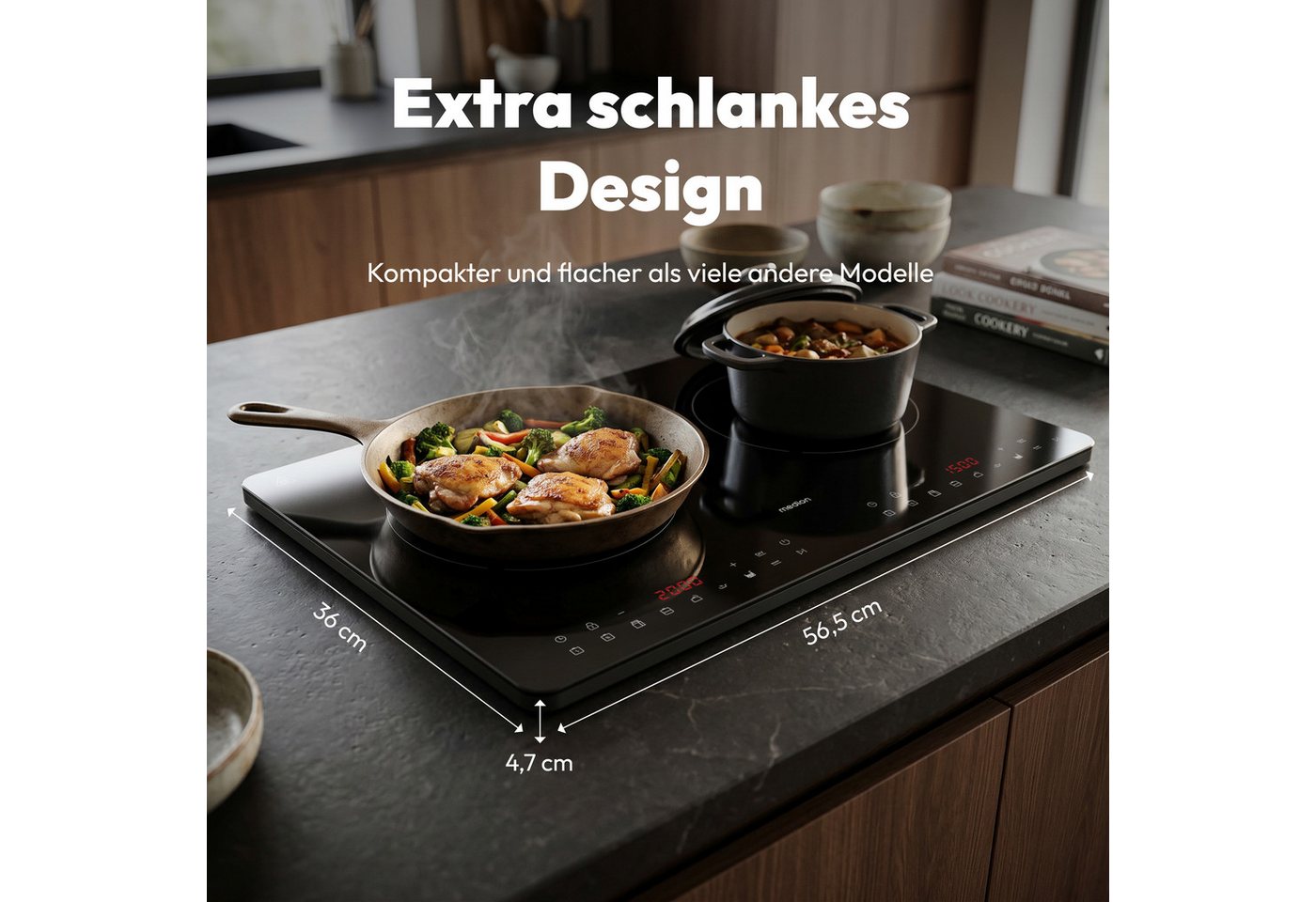 Medion® Doppel-Induktionskochplatte MD 100091, flacher als herkömmliche Geräte Bild 2