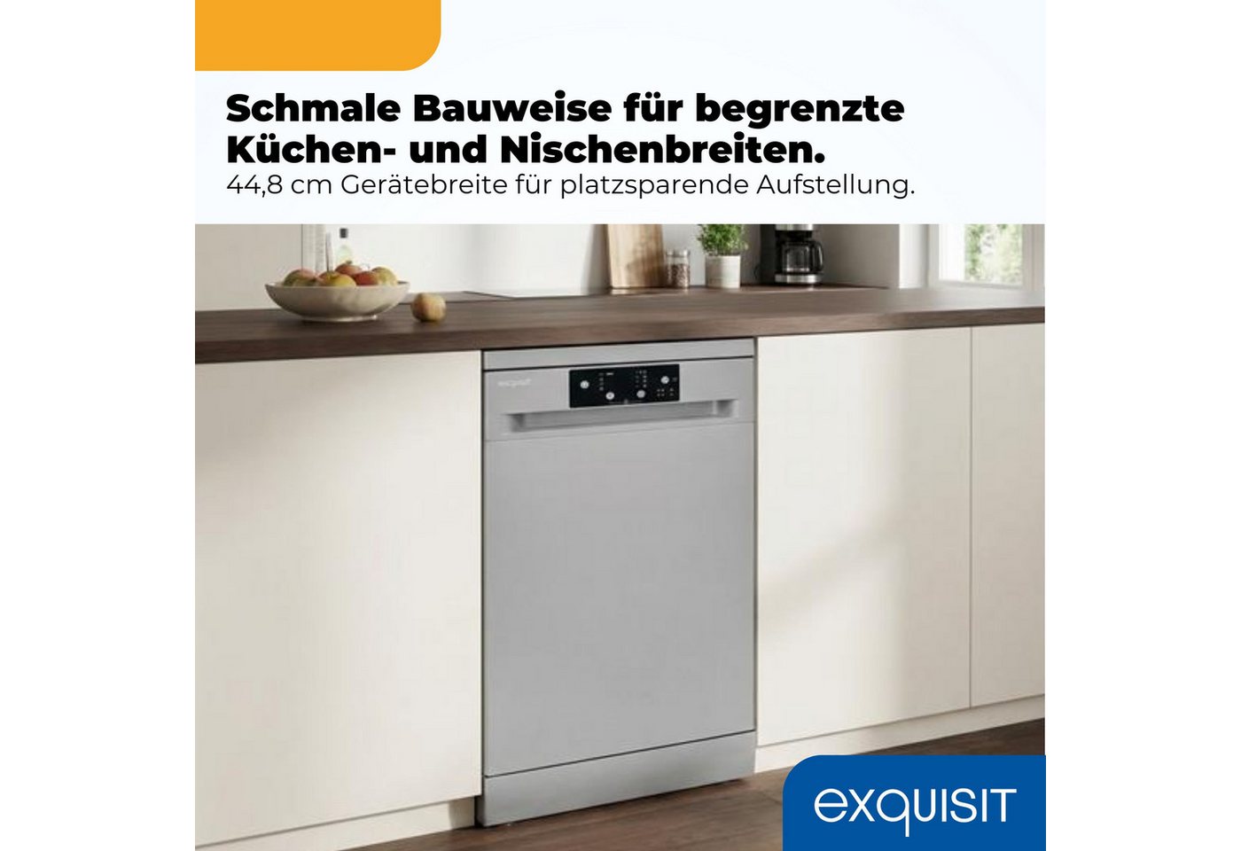 exquisit Standgeschirrspüler 9109 GSP9109-451D silber, 10 l, 9 Maßgedecke, 9 Maßgedecke, 4 Programme, LED, Besteckkorb Bild 4