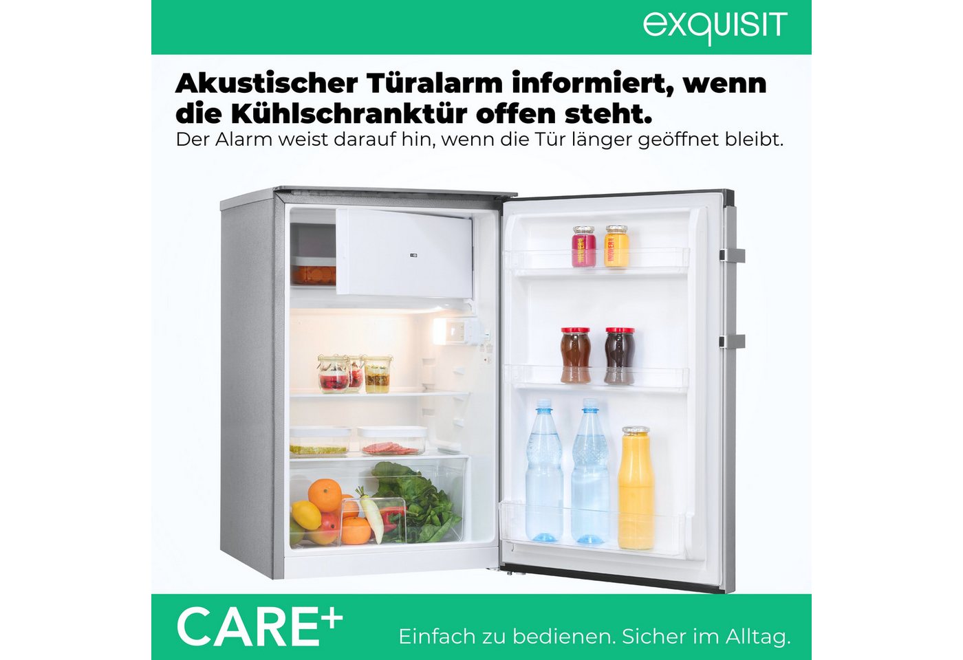 exquisit Kühlschrank KS16-4-HEA-090E Care inoxlook, 86,5 cm hoch, 54,5 cm breit, Kompakter Kühlschrank mit 4*-Gefrierfach, 106 l Kühlvolumen Bild 3