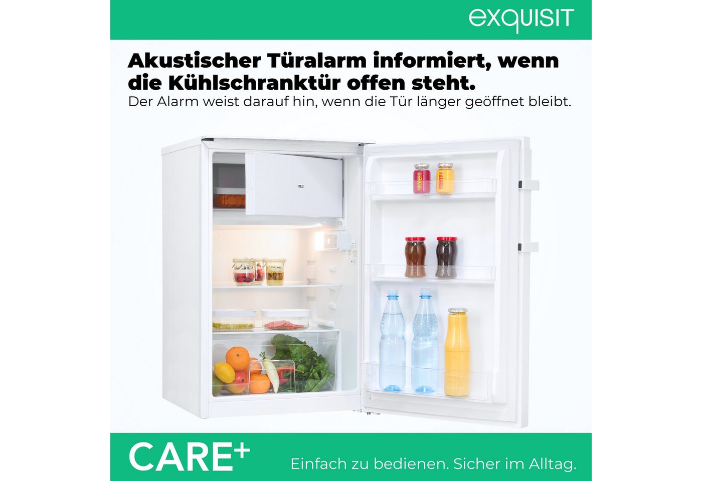 exquisit Kühlschrank KS16-4-HEA-090E Care weiss, 86,5 cm hoch, 54,5 cm breit, Kompakter Kühlschrank mit 4*-Gefrierfach, 106 l Kühlvolumen