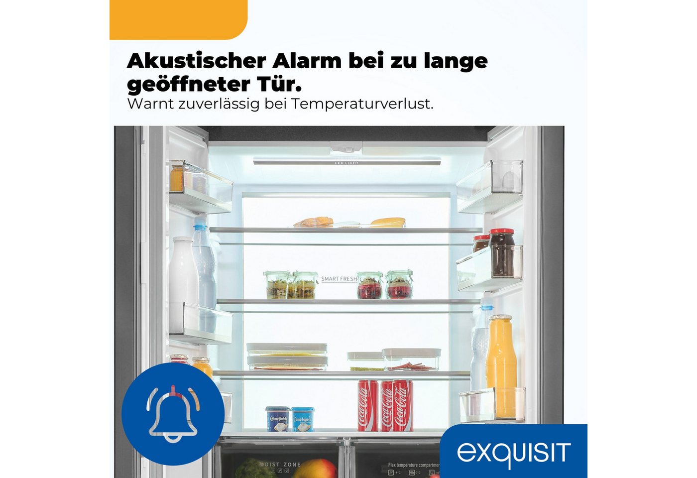 exquisit Multi Door EMD470-170-200E schwarz-glas, 193 cm hoch, 84 cm breit, Nie mehr abtauen – No-Frost & Umluft für perfekte Kühlung Bild 2