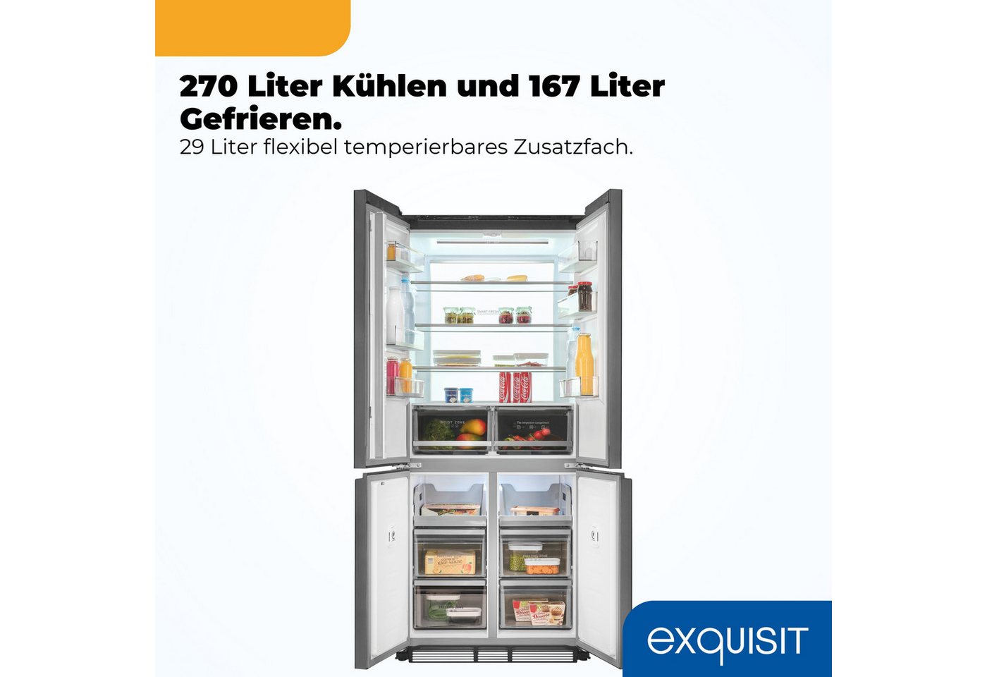 exquisit Multi Door EMD470-170-200E schwarz-glas, 193 cm hoch, 84 cm breit, Nie mehr abtauen – No-Frost & Umluft für perfekte Kühlung Bild 3