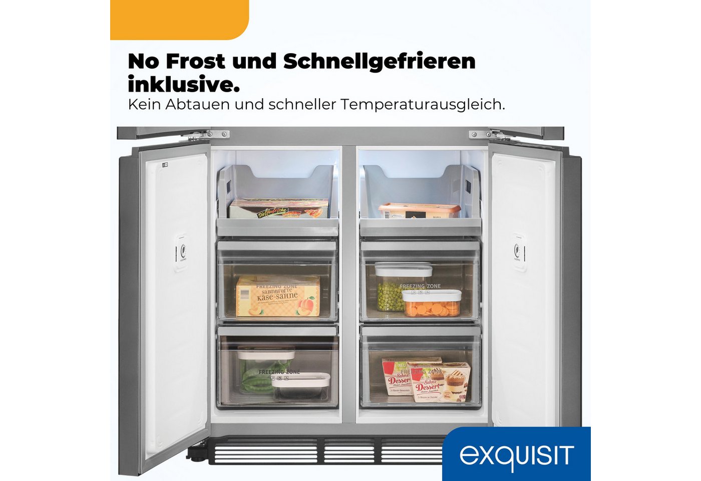 exquisit Multi Door EMD470-170-200E schwarz-glas, 193 cm hoch, 84 cm breit, Nie mehr abtauen – No-Frost & Umluft für perfekte Kühlung Bild 5