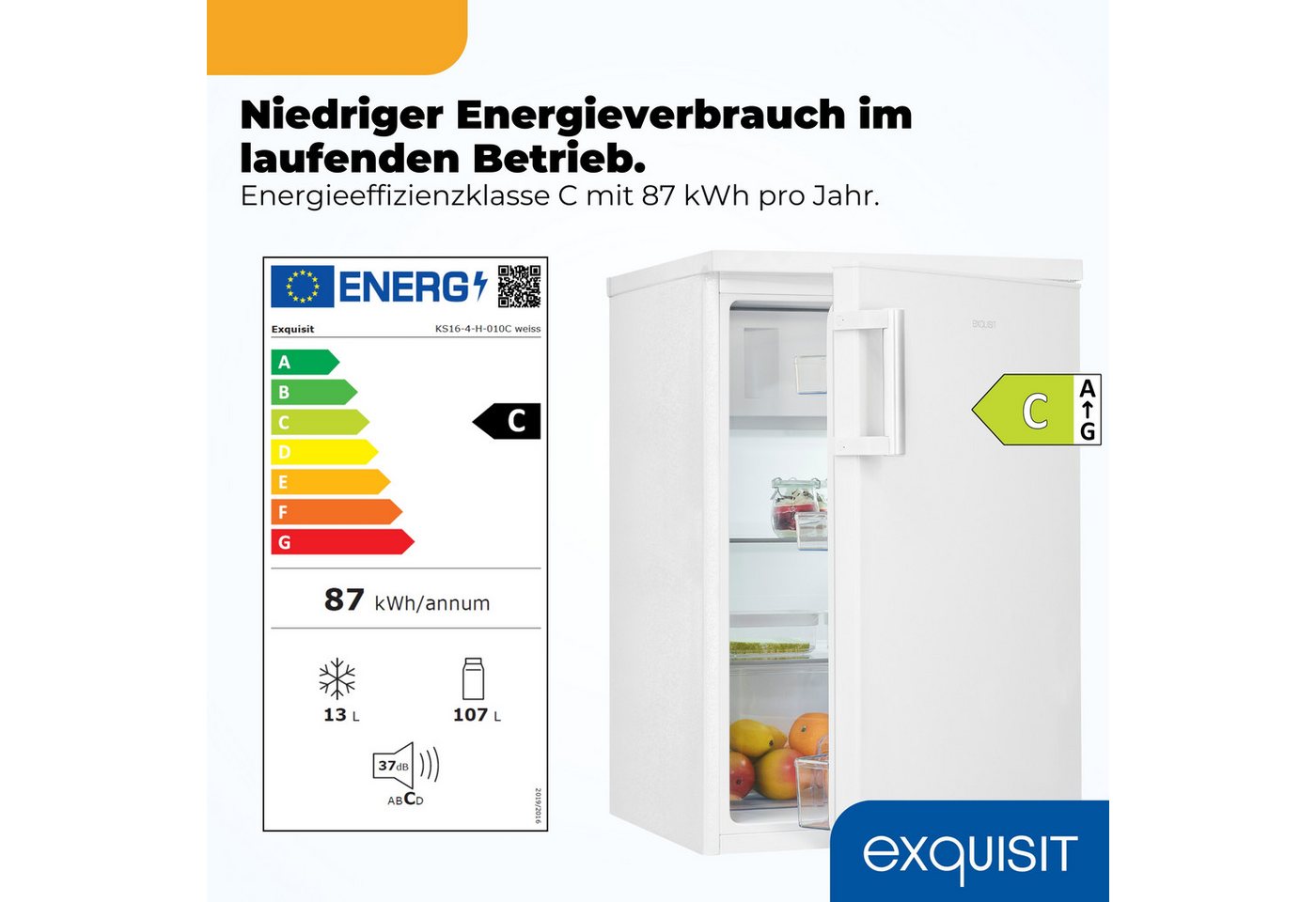 exquisit Kühlschrank KS16-4-H-010C weiss KS16-4-H-010C weiss, 85 cm hoch, 56 cm breit, Kompakt, flexibel & effizient – mit LED und cleverer Aufteilung Bild 3