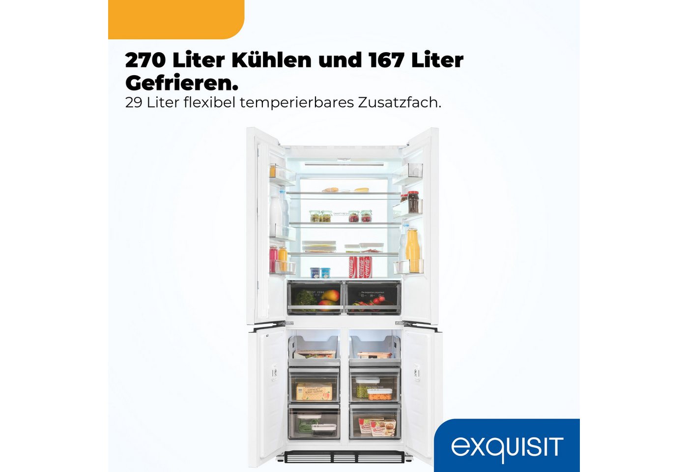 exquisit Multi Door EMD470-170-200E inoxlook-weiss, 193 cm hoch, 84 cm breit, Nie mehr abtauen – No-Frost & Umluft für perfekte Kühlung Bild 3