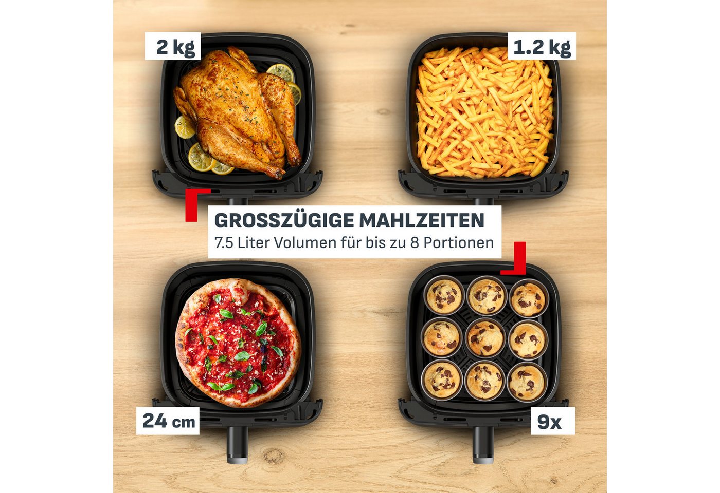 Tefal Heißluftfritteuse Easy Fry Mega Compact, platzsparendes Design, XL-Fassungsvermögen, intuitiver Touchscreen, spülmaschinengeeigneter Korb, EY8618