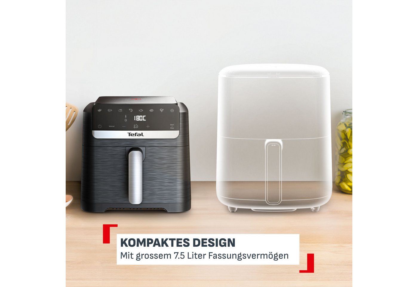 Tefal Heißluftfritteuse Easy Fry Mega Compact, platzsparendes Design, XL-Fassungsvermögen, intuitiver Touchscreen, spülmaschinengeeigneter Korb, EY8618 Bild 2