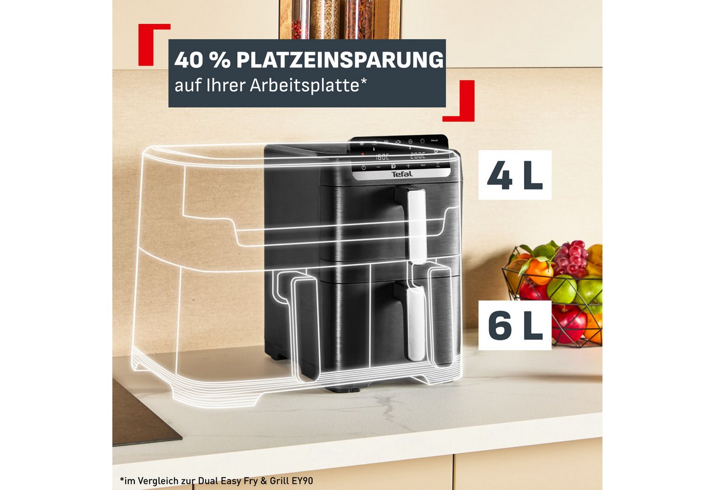 Tefal Heißluftfritteuse Easy Fry Crispy Stack, Doppelkammer, platzsparend und kompakt, gleichmäßiges und knuspriges Heißluftfrittieren, 6 L + 4 L, EY7528 Bild 4