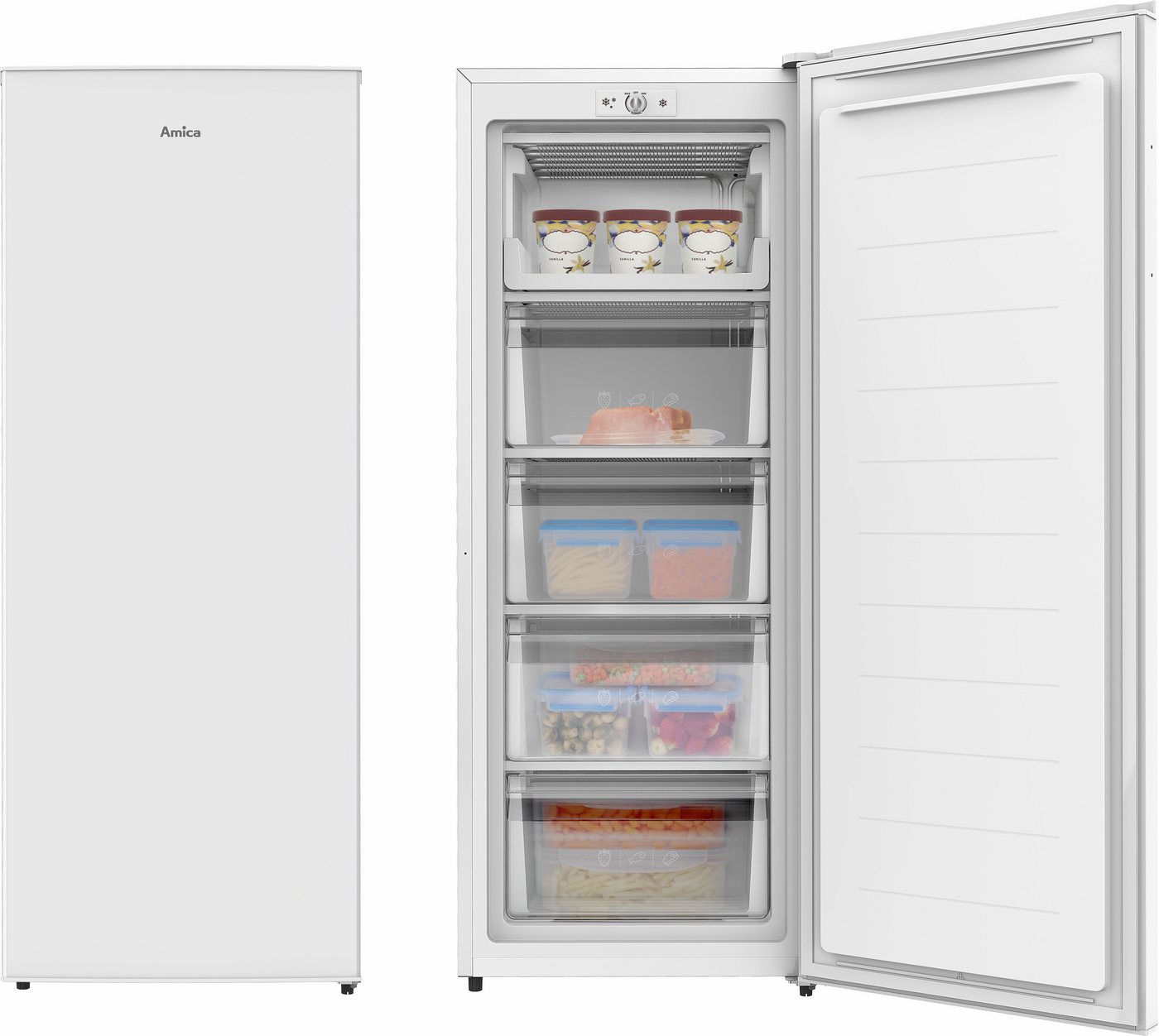 Amica Gefrierschrank GS 324 200 W, 143 cm hoch, 56 cm breit, Großer Vorrat, schneller Zugriff – dank Pizzaschublade Bild 5