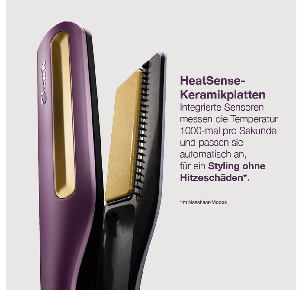 Shark Glätteisen Shark Silki 3-in-1 HT401EUPU Keramikplatten, VIELSEITIGES STYLING: Stretchen, Formen, Locken oder Glätten