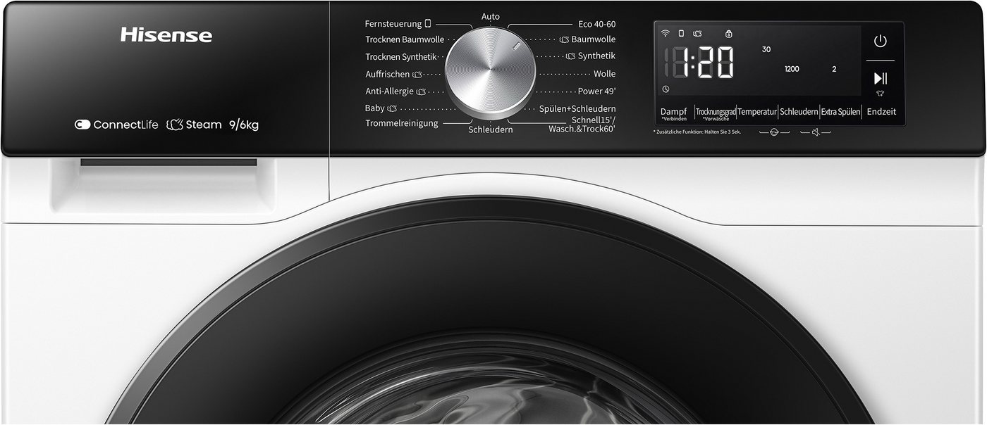 Hisense Waschtrockner 3s Serie WD3S9043BW3, 9 kg, 6 kg, 1400 U/min, Waschen & Trocknen in 60 min. Bild 2