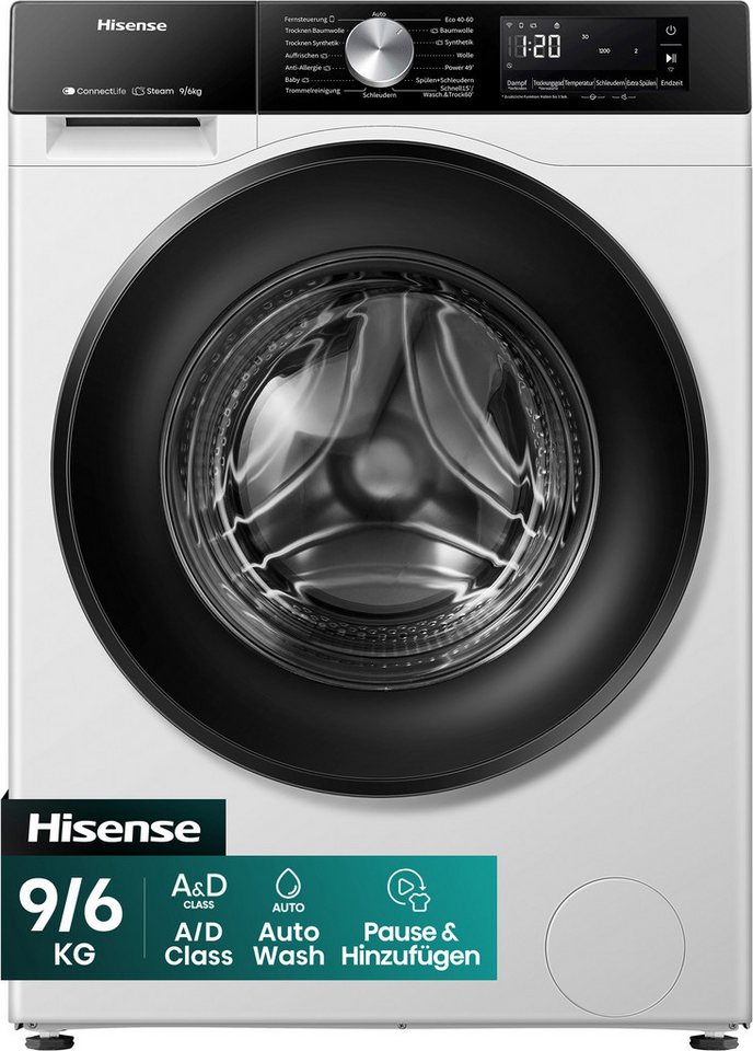 Hisense Waschtrockner 3s Serie WD3S9043BW3, 9 kg, 6 kg, 1400 U/min, Waschen & Trocknen in 60 min. Bild 3