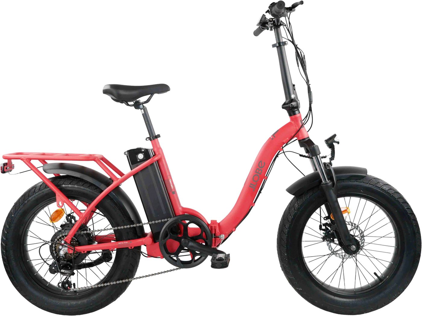 LLobe E-Bike Faltrad Elektro Faltrad 20" Terrain rot, 7 Gang Shimano Tourney Schaltwerk, Kettenschaltung, Heckmotor, 468 Wh