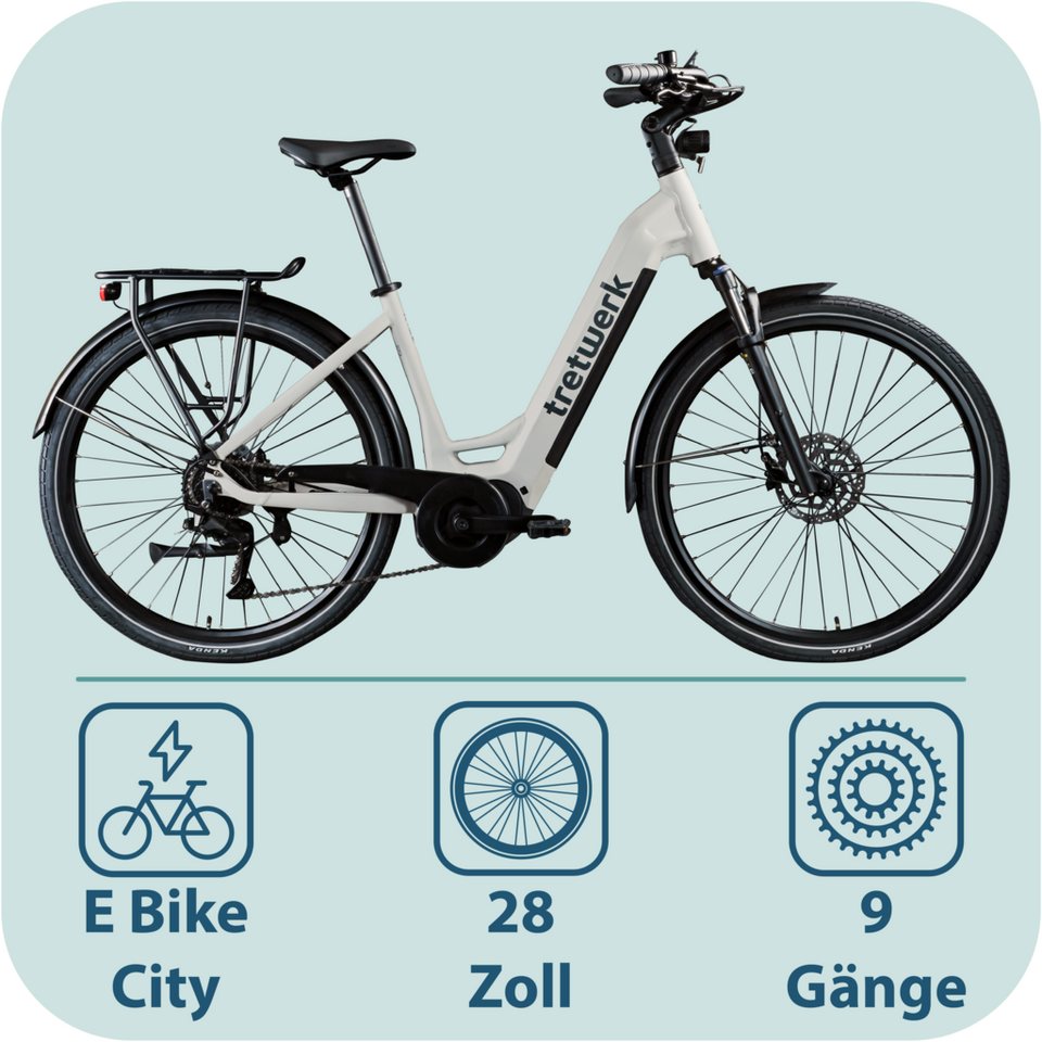 Tretwerk E-Bike Cityrad Amber, 9 Gang Shimano Cues U3020 Schaltwerk, Kettenschaltung, Mittelmotor, 733 Wh, E Bike Damen 28" Elektrofahrrad 155 - 185cm Hollandrad Bild 4