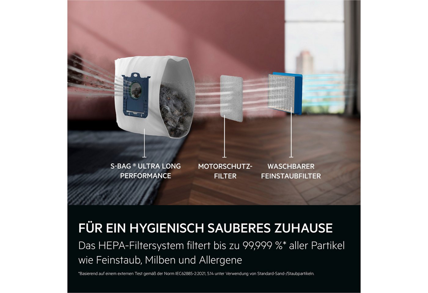 AEG Bodenstaubsauger VX9-5-EBR, 650 W, mit Beutel, Extra stark & leise   – Beutelstaubsauger 69 dB, HEPA für Allergiker Bild 3