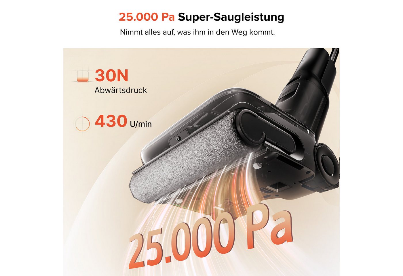 Roborock Nass-Trocken-Akkusauger F25 ACE Pro, beutellos, 25.000 Pa, 95 °C Selbstreinigung, Dock-Trocknung und App-Anpassung Bild 4