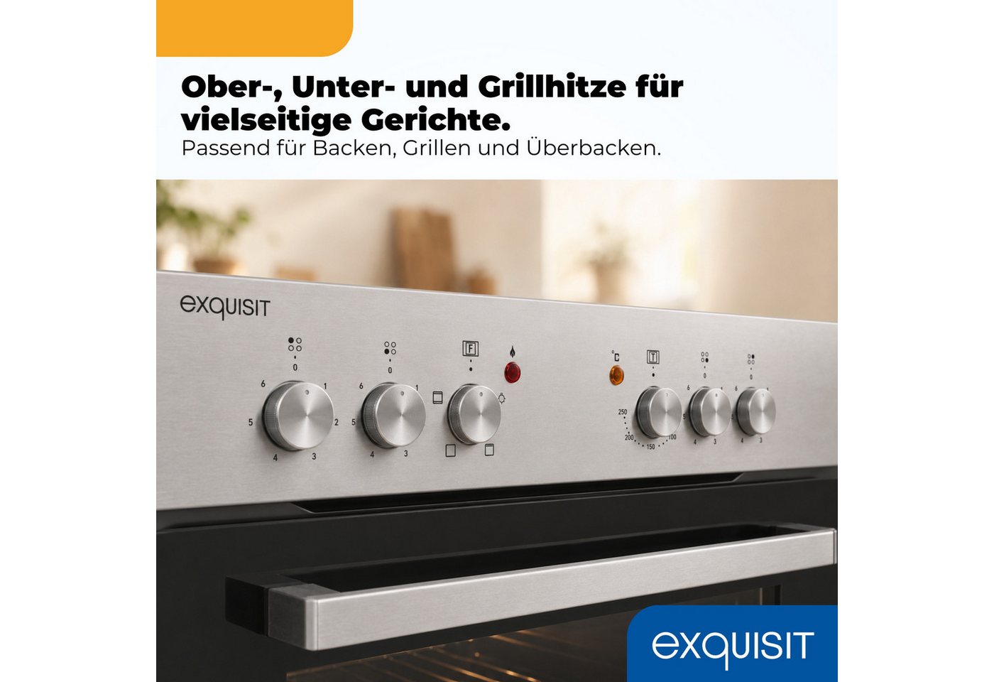 exquisit Backofen-Set EHE146-120 Set inox, Ober&Unterhitze mit 4-Zonen-Glaskeramikkochfeld – einfach & sicher!