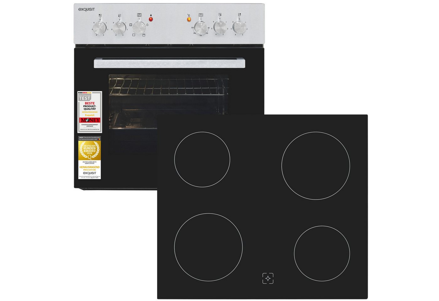 exquisit Backofen-Set EHE146-120 Set inox, Ober&Unterhitze mit 4-Zonen-Glaskeramikkochfeld – einfach & sicher! Bild 2