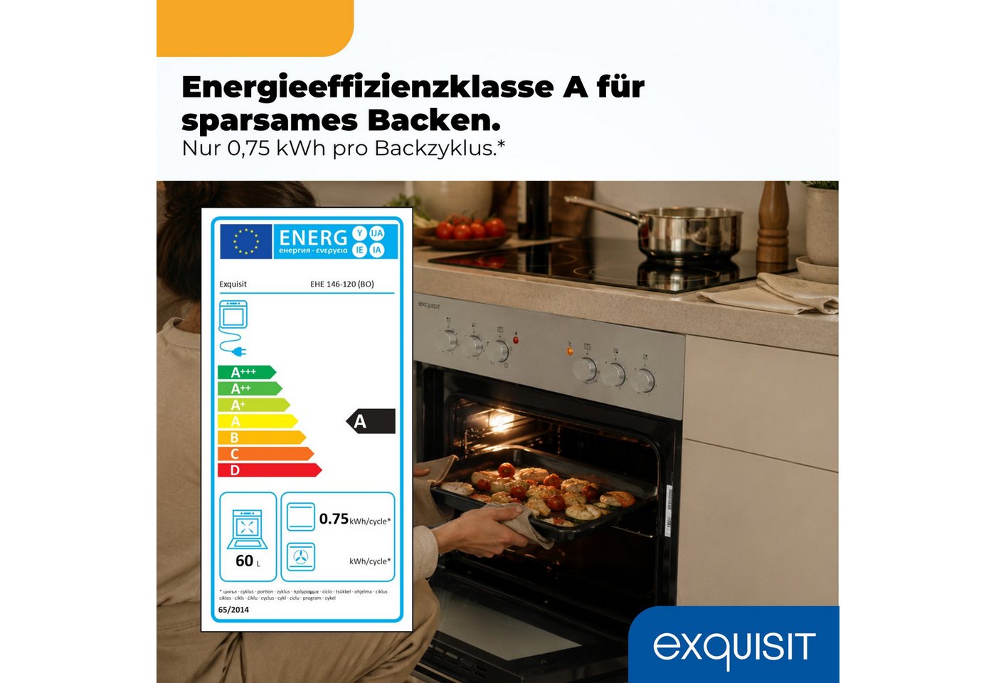 exquisit Backofen-Set EHE146-120 Set inox, Ober&Unterhitze mit 4-Zonen-Glaskeramikkochfeld – einfach & sicher! Bild 4